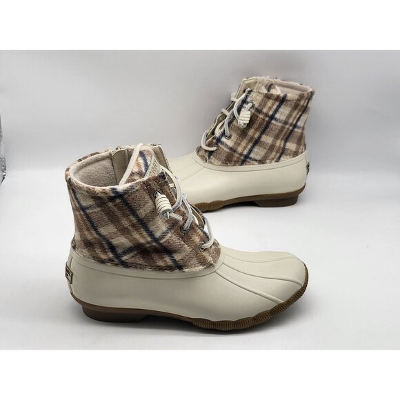 Sperry Plaid Womens Duck‎ Boots Side Zip Size 6 Beige Tan STS87767 - Picture 4 of 9